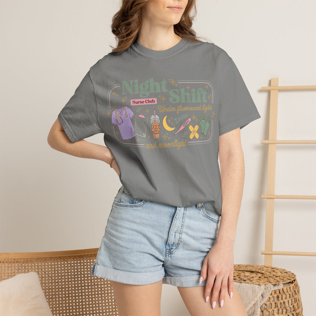 Night Shift Nurse Club Shirt, Under Fluorescent Lights And Moonlight Tee, Cute Night Nurse Shirt, RN Gift
