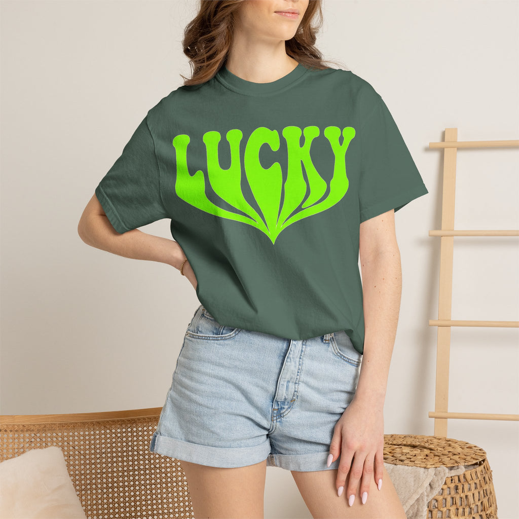 Lucky Drippy Type Shirt, Neon Green Psychedelic Tee, Retro St Patricks Day Shirt, Rave Gift