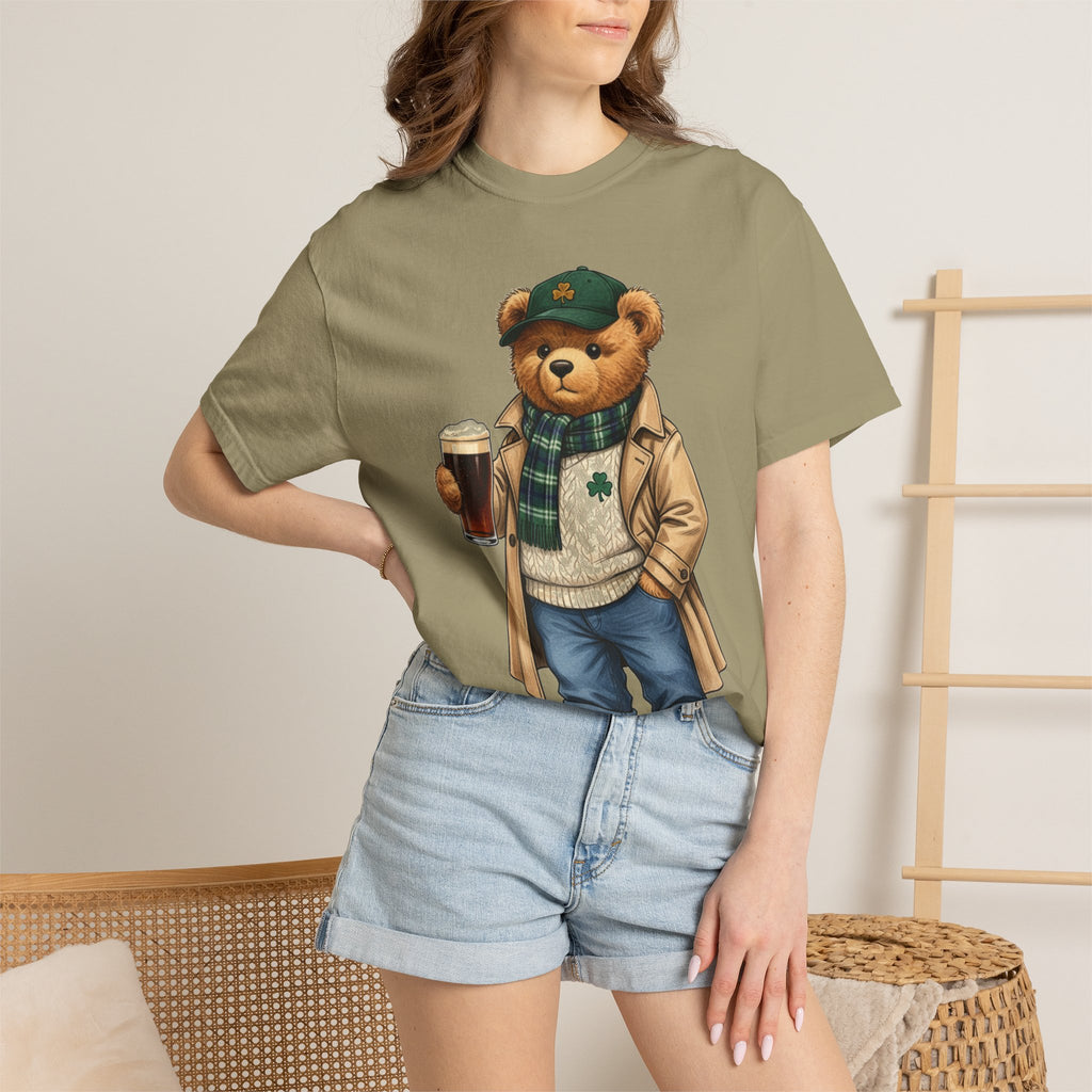 Irish Teddy Bear Trench Coat Shirt, Flat Cap Bear Stout Pint Tee, St Patricks Day Shirt, Irish Gift