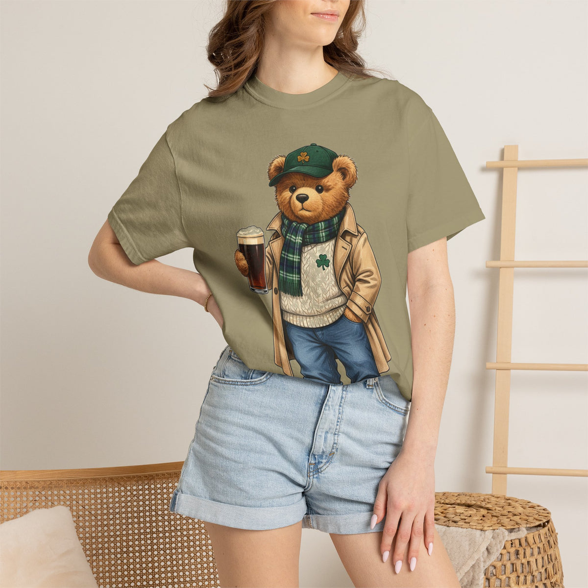 Irish Teddy Bear Trench Coat Shirt, Flat Cap Bear Stout Pint Tee, St Patricks Day Shirt, Irish Gift