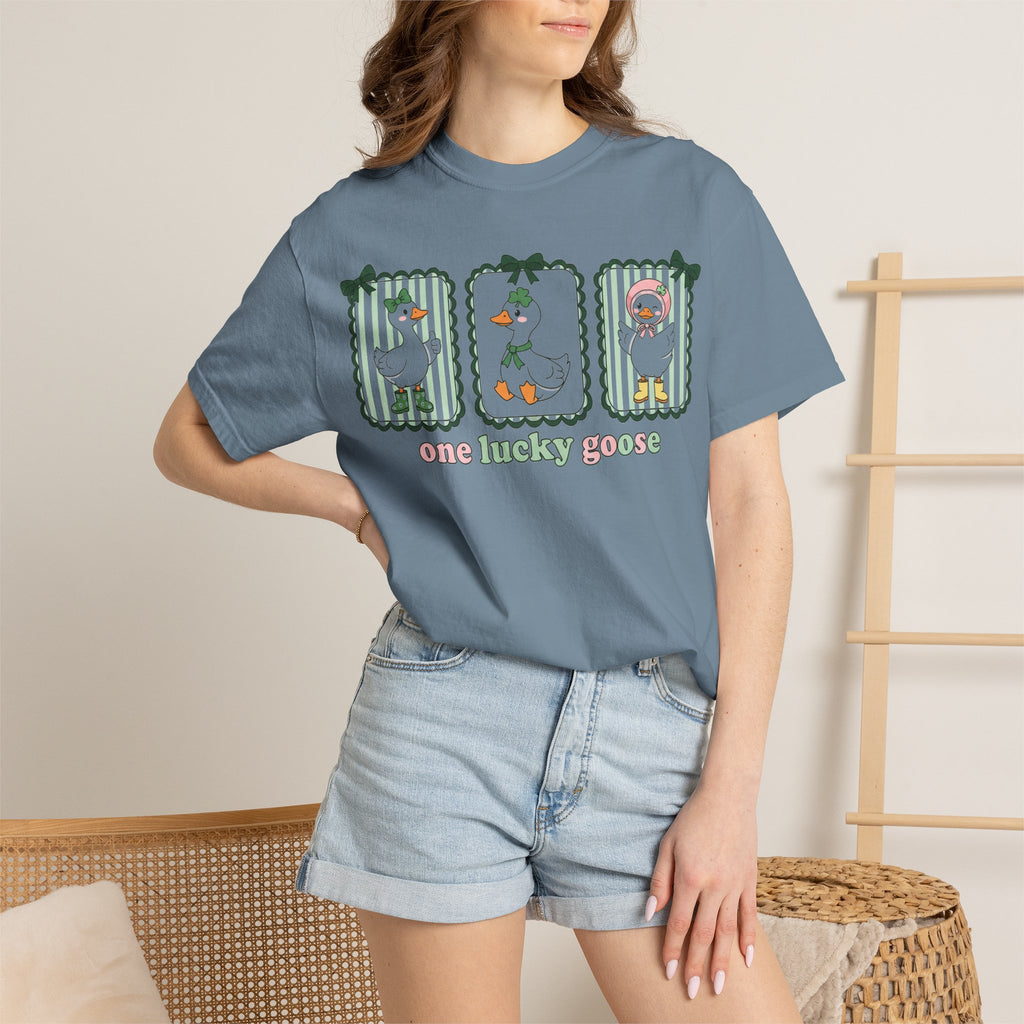 One Lucky Goose Tall Shirt, Three Panel Irish Goose Tee, Cute St Patricks Day Shirt, Shamrock Gift