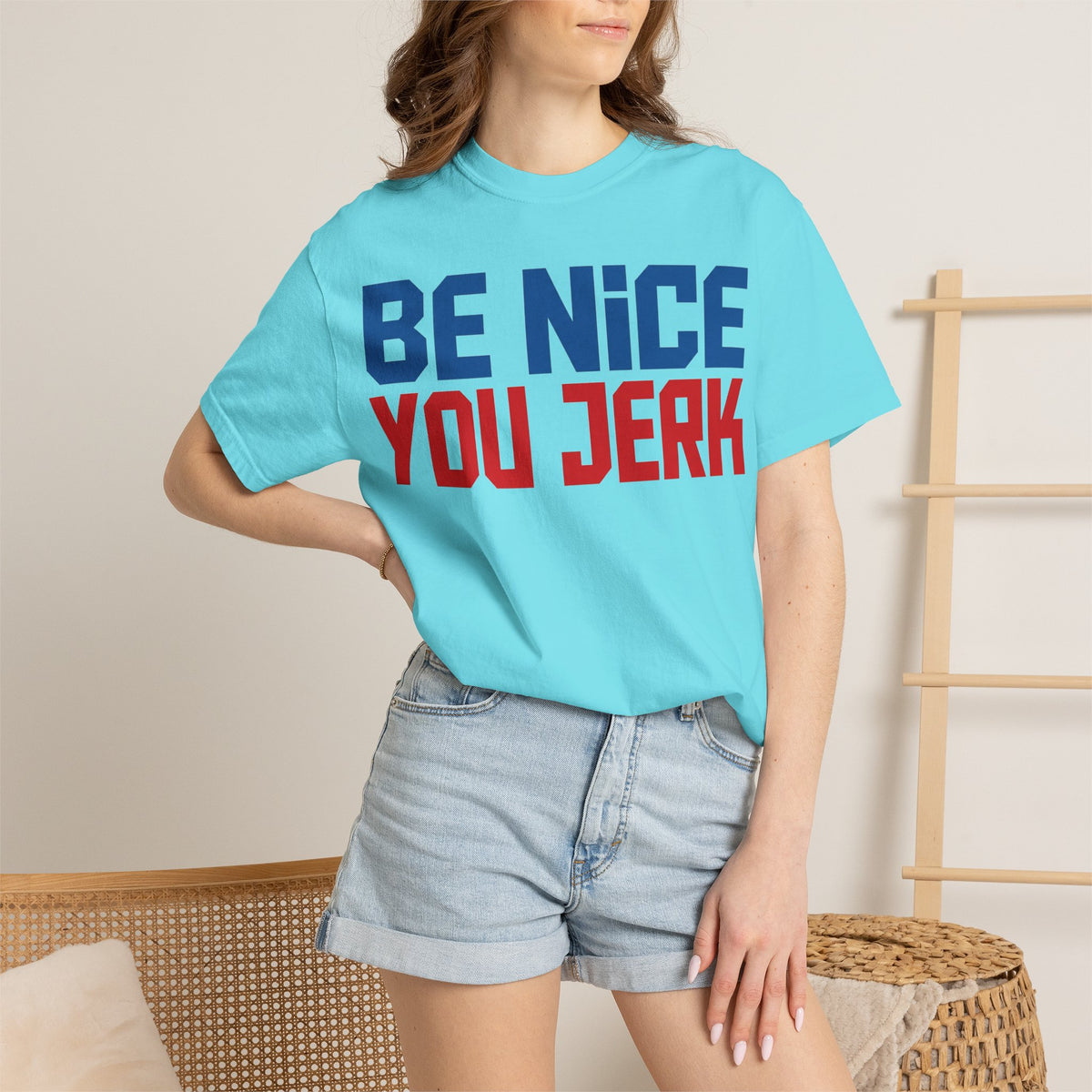 Be Nice You Jerk Condensed Shirt, Funny Snarky Quote Tee, Red And Blue Type Shirt, Sarcastic Gift