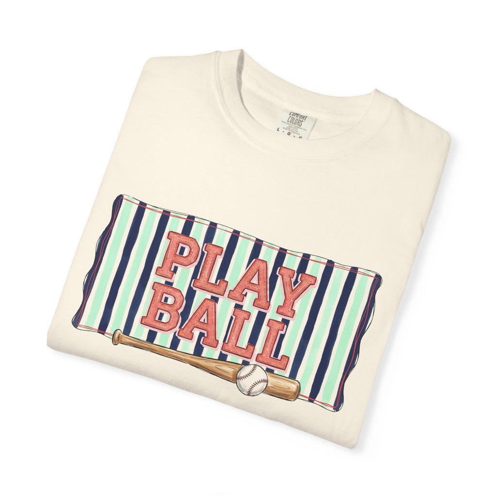Play Ball Wide Stripe Shirt, Baseball Bat And Ball Tee, Vintage Game Day Shirt, Baseball Mom Gift