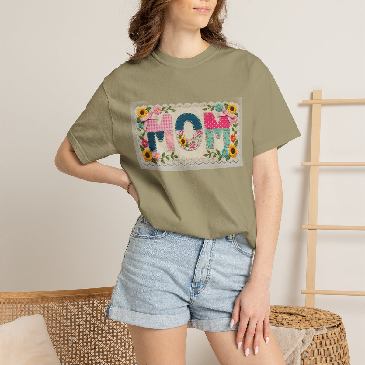 Mom Floral Applique Shirt, Faux Embroidery Sunflower MOM Tee, Mothers Day Shirt, Mom Gift