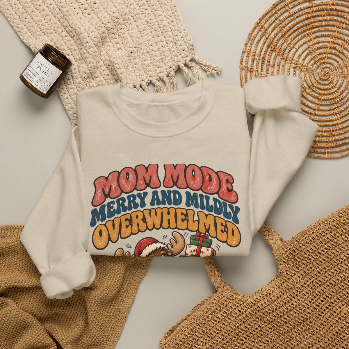 Funny Mom Gift Mom Mode Merry And Mildly Overwhelmed Ornament Mug Sweatshirt Christmas Gift for Mom Wife Tired Mama Moose