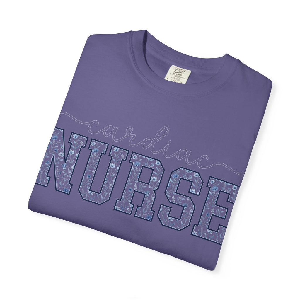 Cardiac Nurse Shirt, Blue Floral Varsity Nurse Tee, Cardiology RN Shirt, Cardiac Nurse Gift