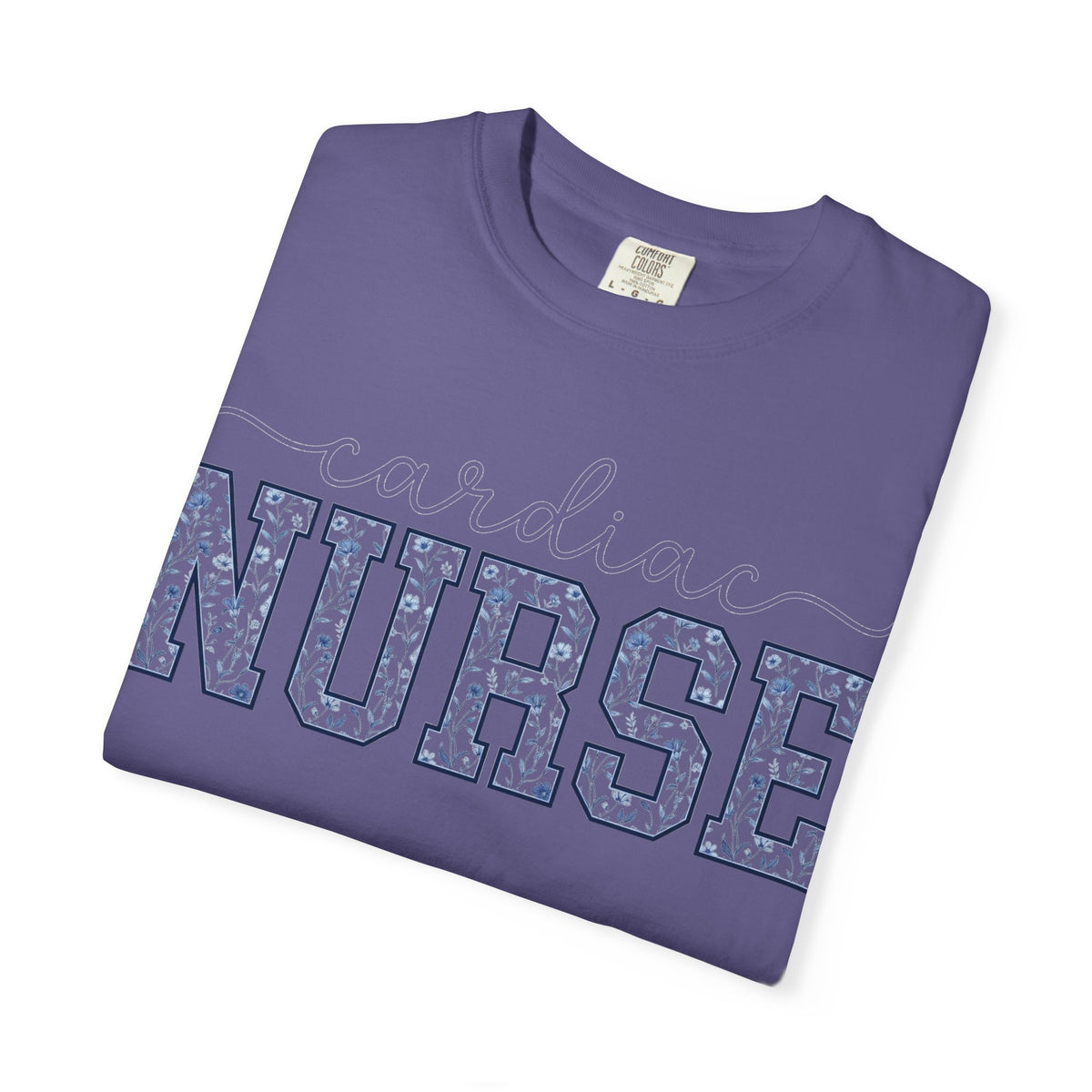 Cardiac Nurse Shirt, Blue Floral Varsity Nurse Tee, Cardiology RN Shirt, Cardiac Nurse Gift