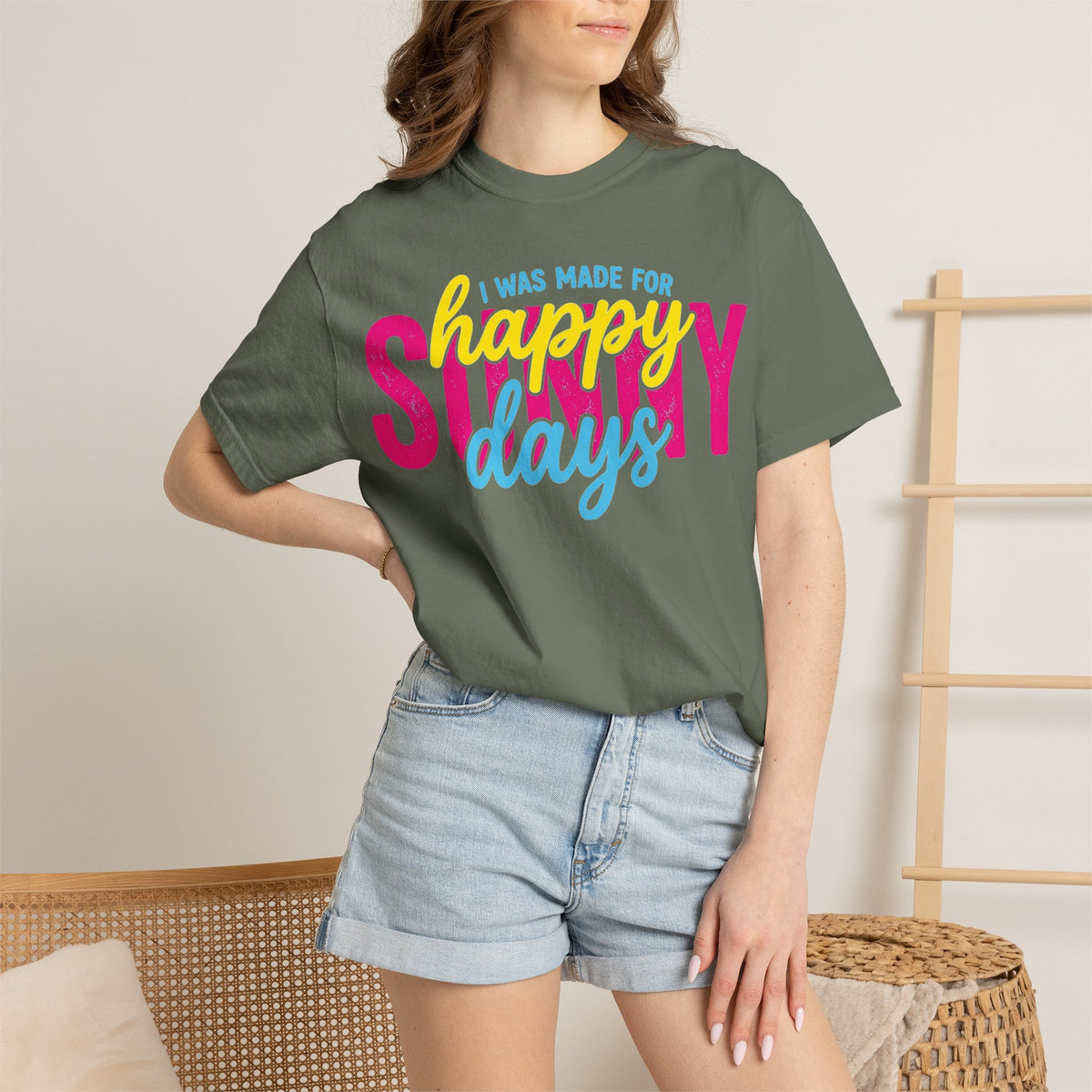 I Was Made For Happy Sunny Days Shirt, Retro Summer Typography Tee, Bright Beach Shirt, Summer Gift