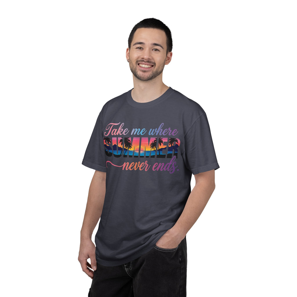 Take Me Where Summer Never Ends Shirt, Sunset Palm Tree Tee, Beach Vacation Shirt, Summer Gift