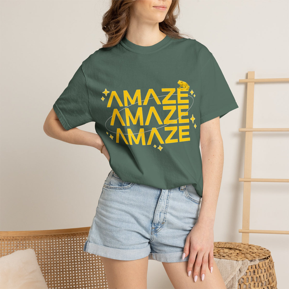 Amaze Amaze Amaze Shirt, Retro Stacked Type Tee, Tiny Frog Graphic Shirt, Funny Minimal Gift