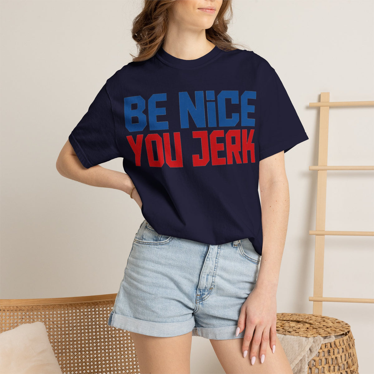 Be Nice You Jerk Condensed Shirt, Funny Snarky Quote Tee, Red And Blue Type Shirt, Sarcastic Gift
