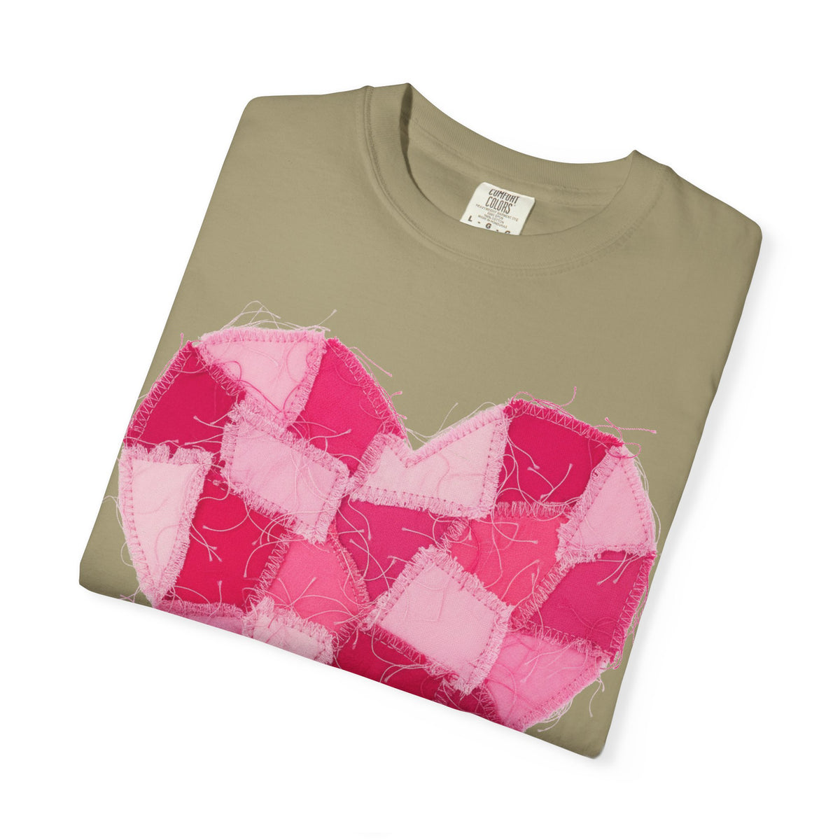 Hot Pink Patchwork Heart Shirt, Checkered Quilt Heart Tee, Frayed Applique Valentine Shirt, Gift For Her