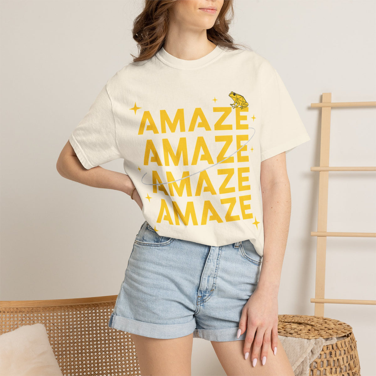 Amaze Amaze Amaze Amaze Shirt, Four Line Retro Type Tee, Frog Sparkle Graphic Shirt, Trendy Gift