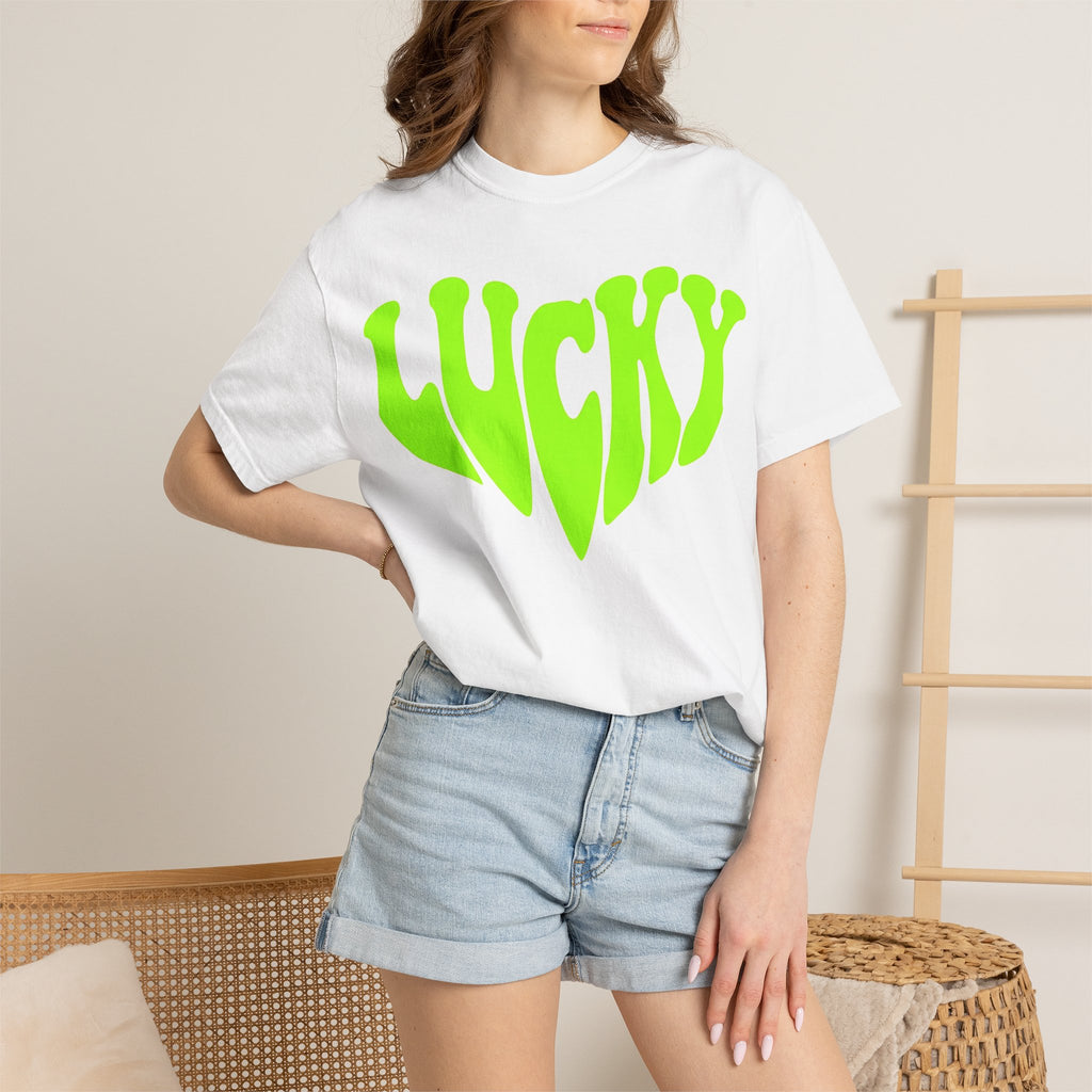 Lucky Melting Letters Shirt, Neon Green Trippy Tee, Psychedelic St Patricks Shirt, Festival Gift