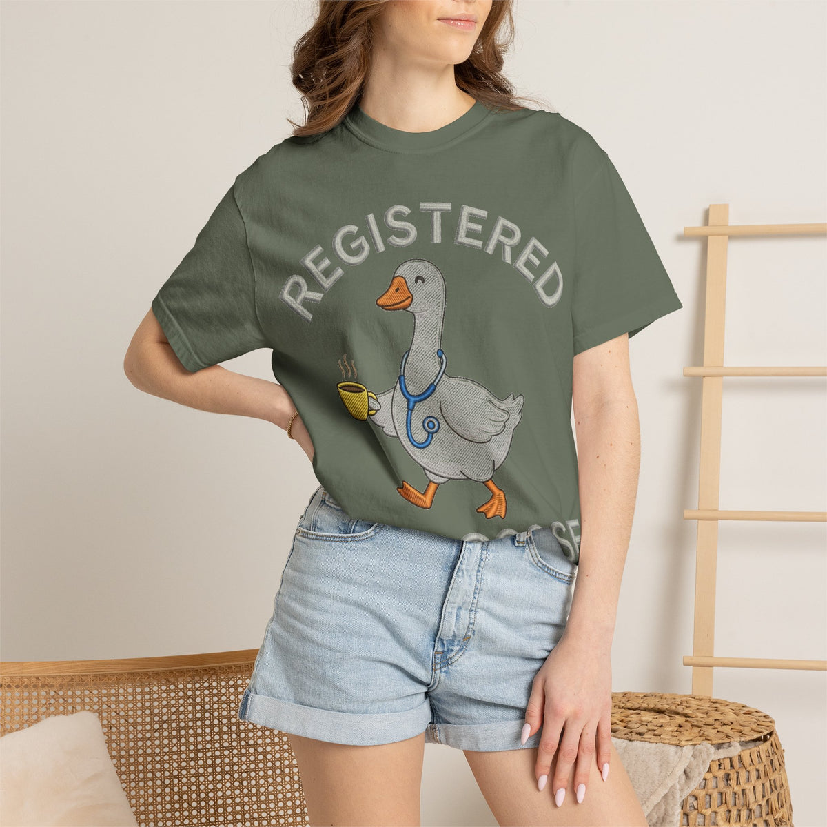 Registered Silly Goose Straight Text Shirt, Embroidered Look Nurse Goose Tee, Funny RN Shirt, Nurse Gift