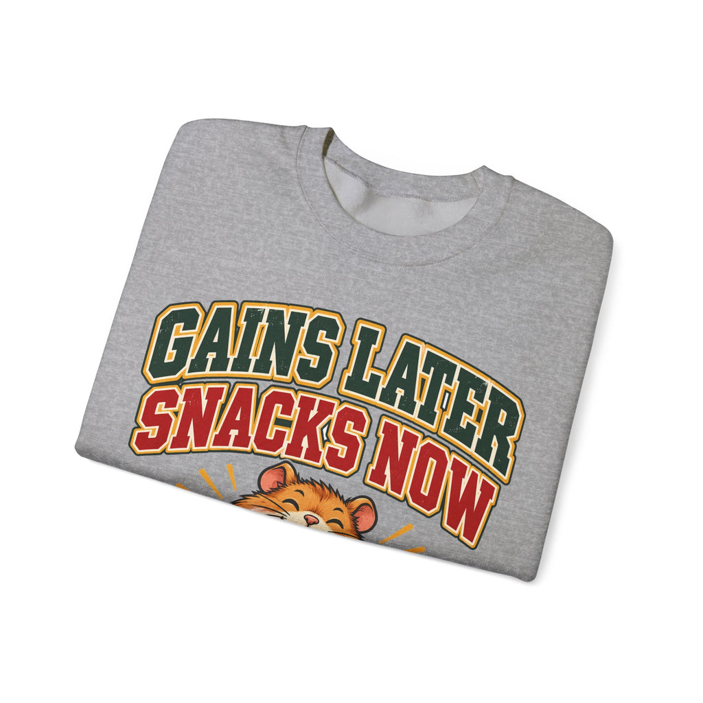 funny gym Sweatshirt Gains Later Snacks Now Sweatshirt, Funny Graphic Sweatshirt,
