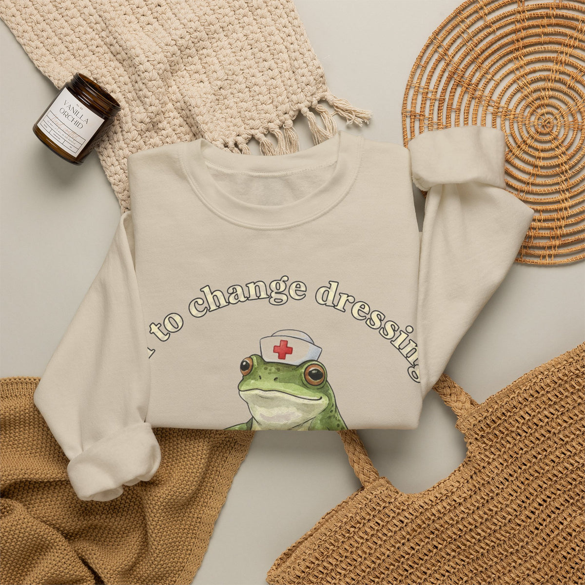 Off To Change Dressings Frog Nurse Sweatshirt, Wound Care Nurse Sweatshirt, Funny Frog Scooter Nurse Gift, Vintage RN Humor Sweatshirt, Scru