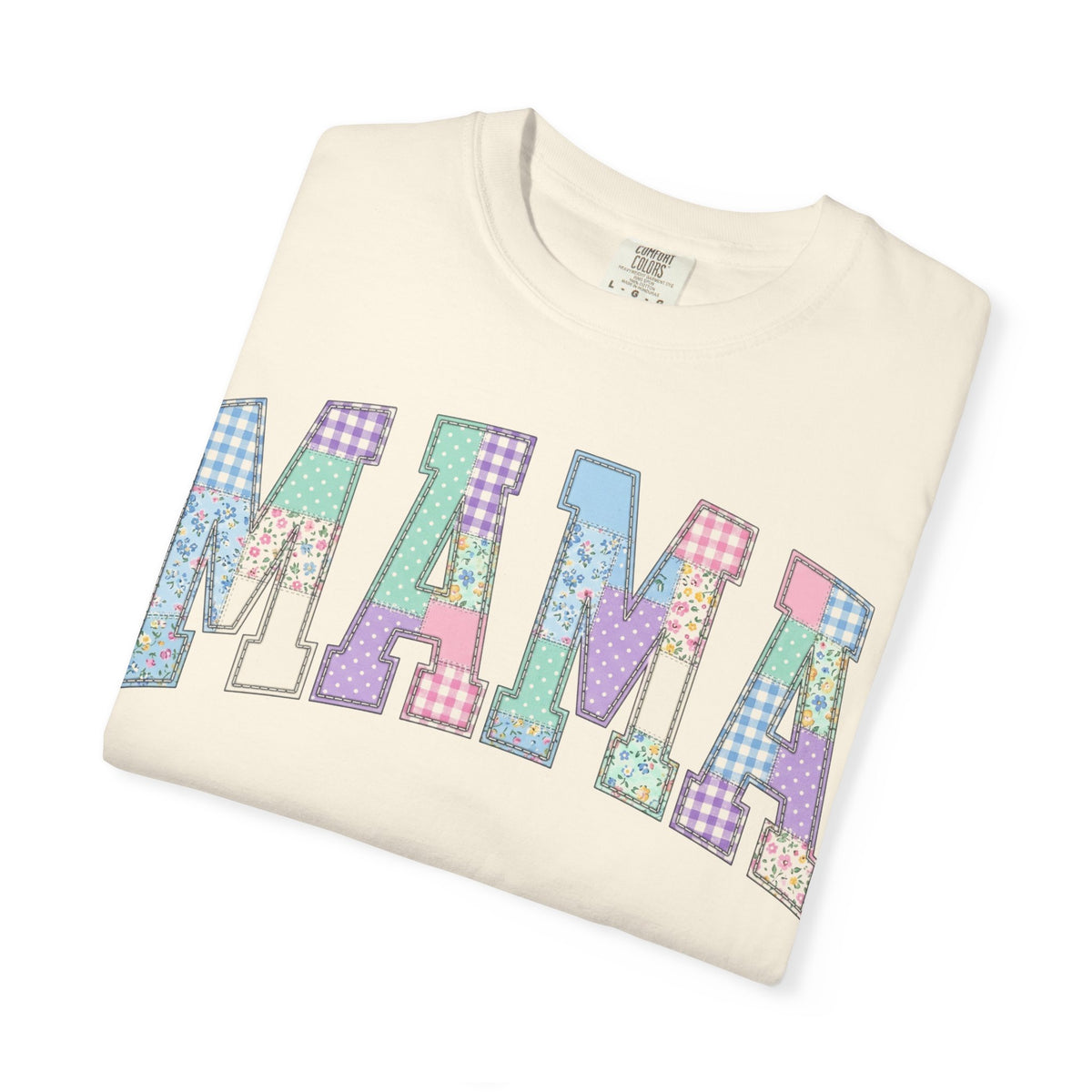 Mama Arched Patchwork Shirt, Pastel Quilt Letter Tee, Cottagecore Mom Shirt, Mothers Day Gift