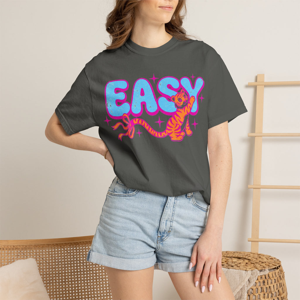 Easy Tiger Bow Shirt, Y2K Cub Bubble Type Tee, Retro Pink Blue Tiger Shirt, Trendy Gift