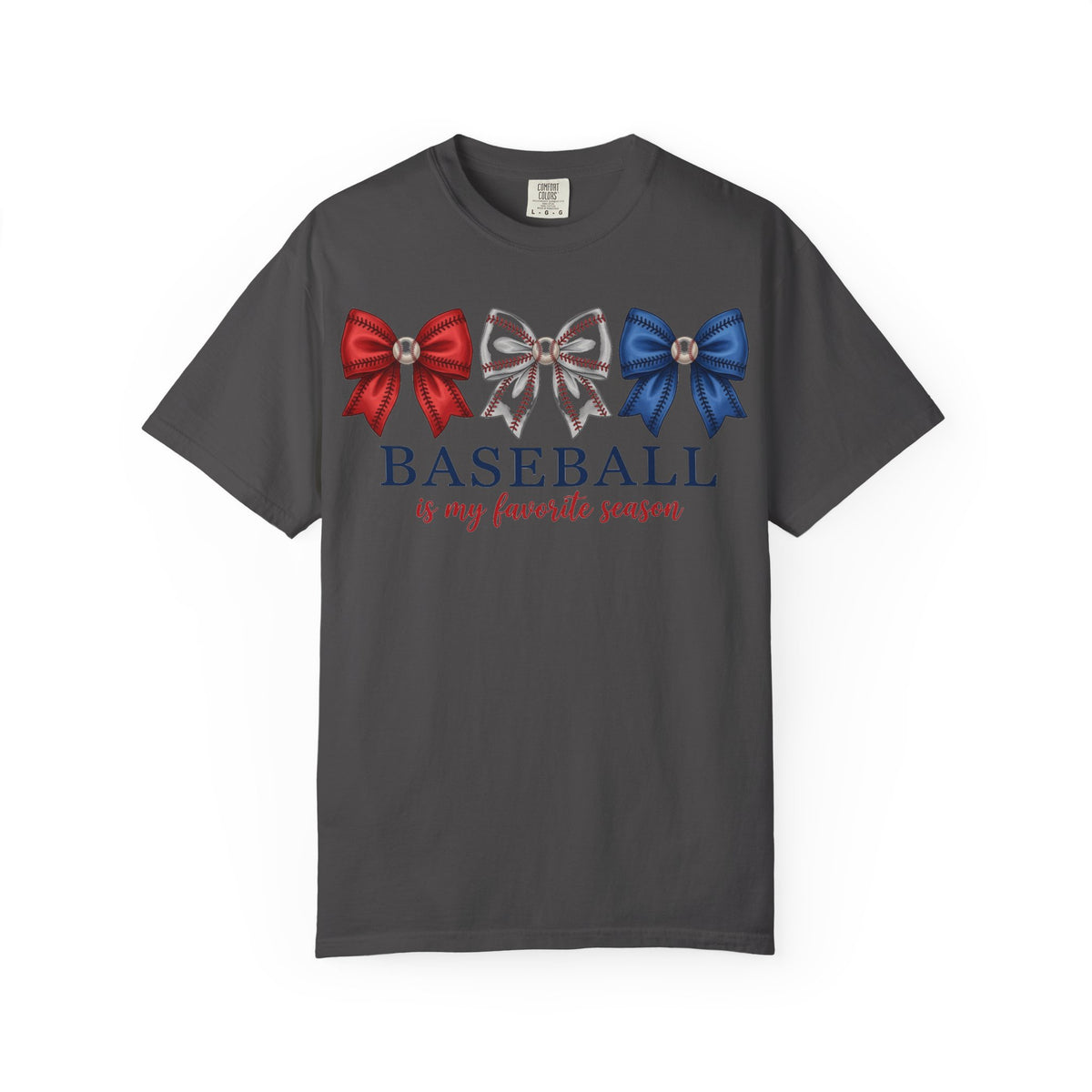 Baseball Is My Favorite Season Tee, Small Bow Trio Baseball Shirt, Coquette Sports Mom Shirt, Game Day Gift