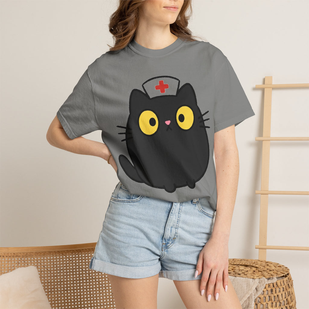 Kawaii Black Cat Nurse Shirt, Cute Cat In Nurse Cap Tee, Funny Nurse Cat Shirt, RN Gift