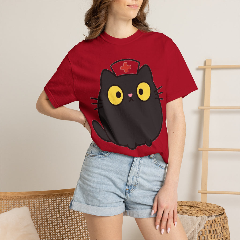 Kawaii Black Cat Nurse Shirt, Cute Cat In Nurse Cap Tee, Funny Nurse Cat Shirt, RN Gift