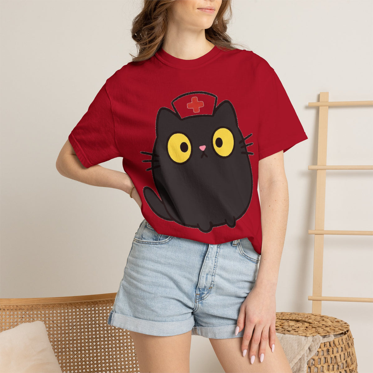 Kawaii Black Cat Nurse Shirt, Cute Cat In Nurse Cap Tee, Funny Nurse Cat Shirt, RN Gift