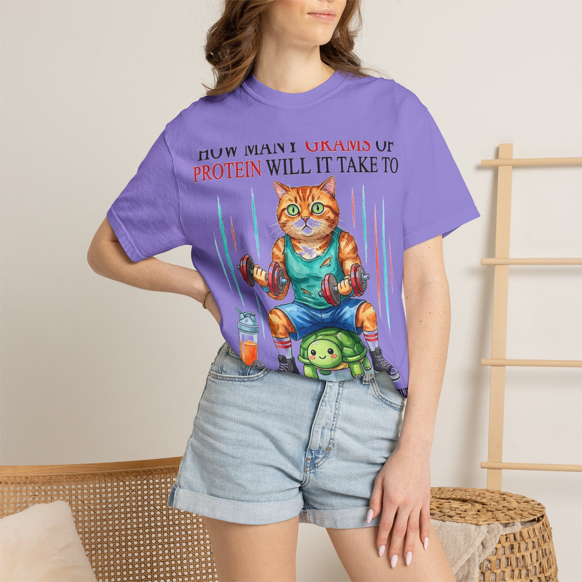 How Many Grams Of Protein Will It Take To Restore The Light In My Eyes Shirt, Funny Gym Cat Tee, Burnout Humor Shirt, Lifter Gift