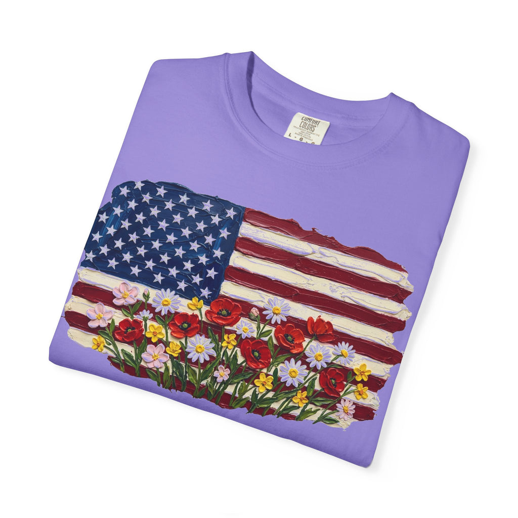 Impasto American Flag Wildflowers Shirt, Painted Flag Floral Tee, Patriotic Garden Shirt, Fourth Of July Gift