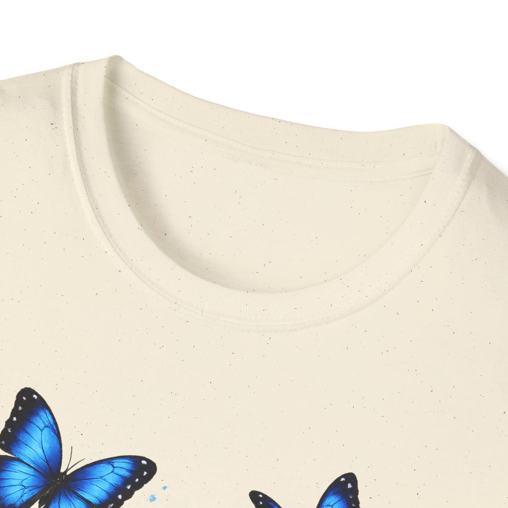 Rose and Blue Butterflies T-Shirt — Floral Garden Tee for Spring & Gifts