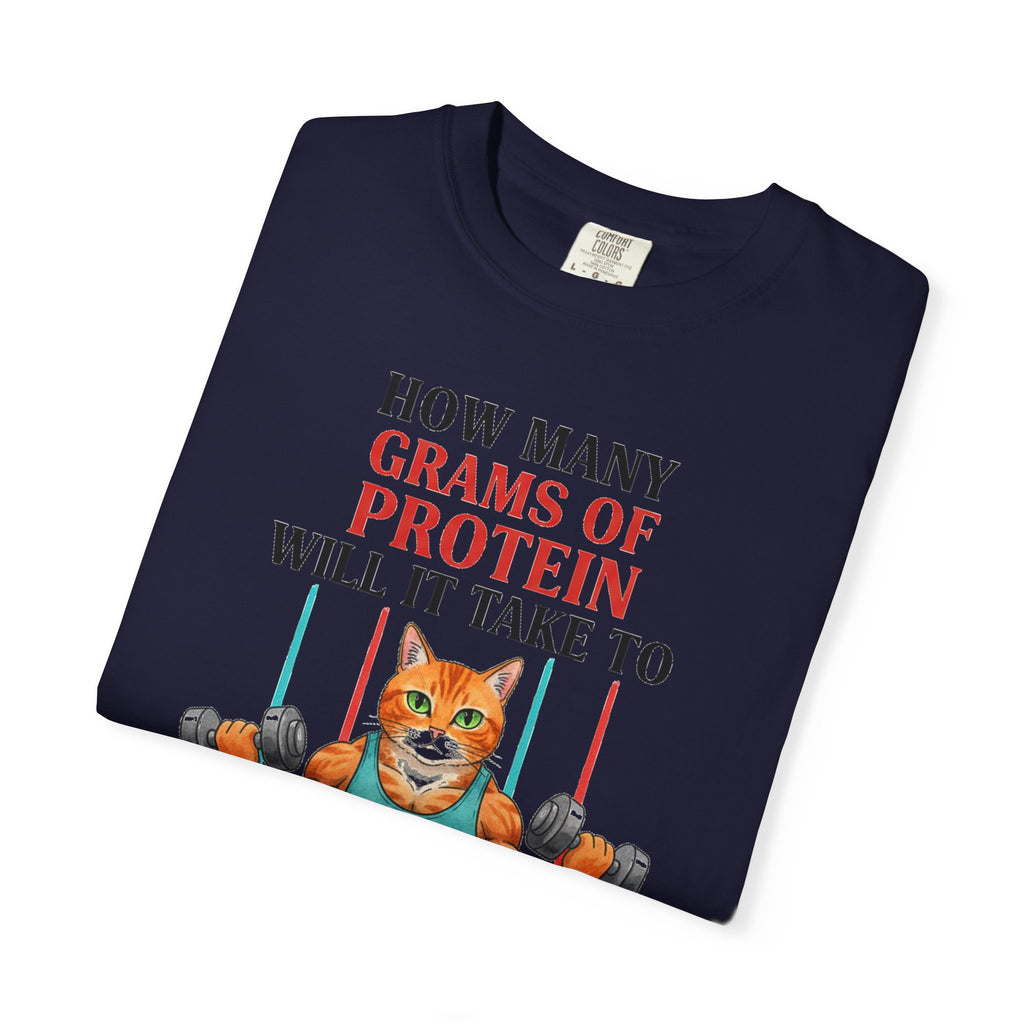 How Many Grams Of Protein Tall Shirt, Funny Buff Cat Gym Tee, Protein Humor Shirt, Weightlifting Gift
