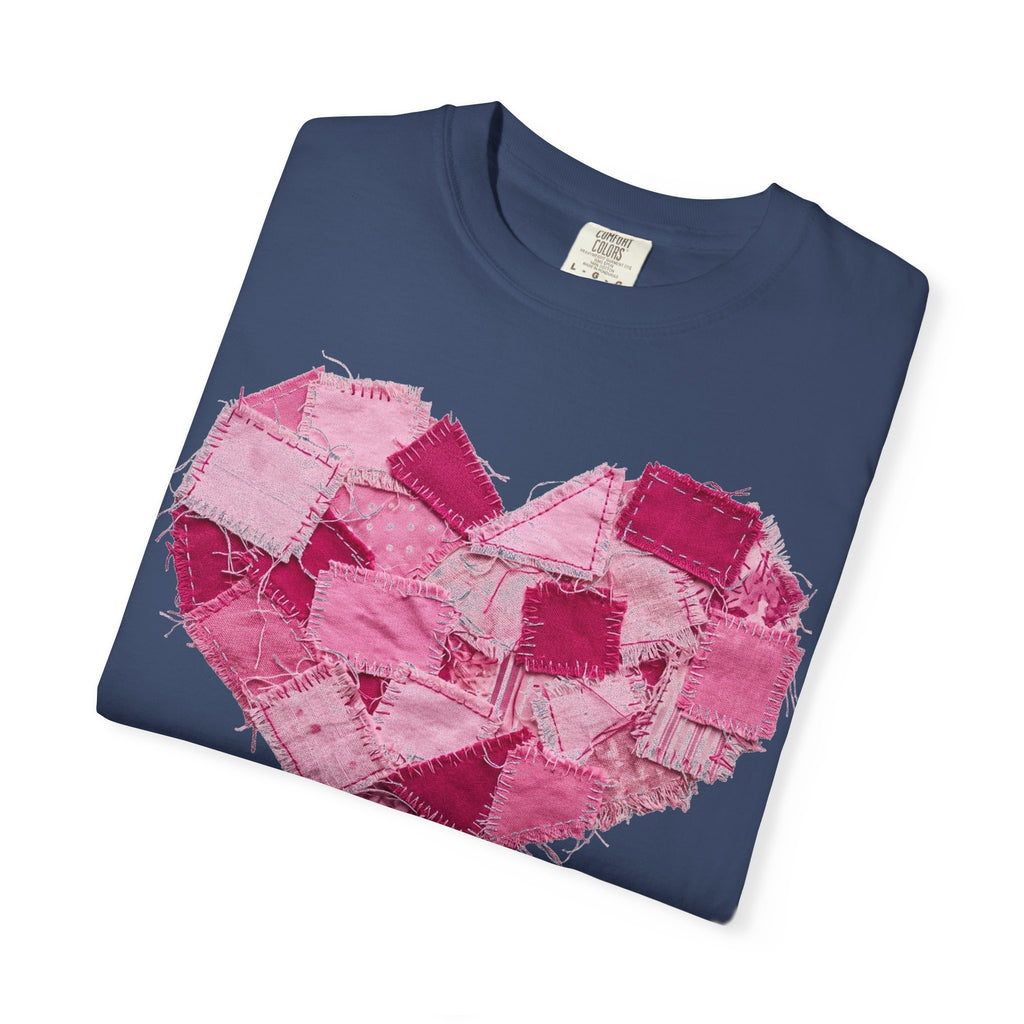 Scrappy Patchwork Heart Shirt, Frayed Quilt Valentine Tee, Cottagecore Heart Shirt, Quilter Gift
