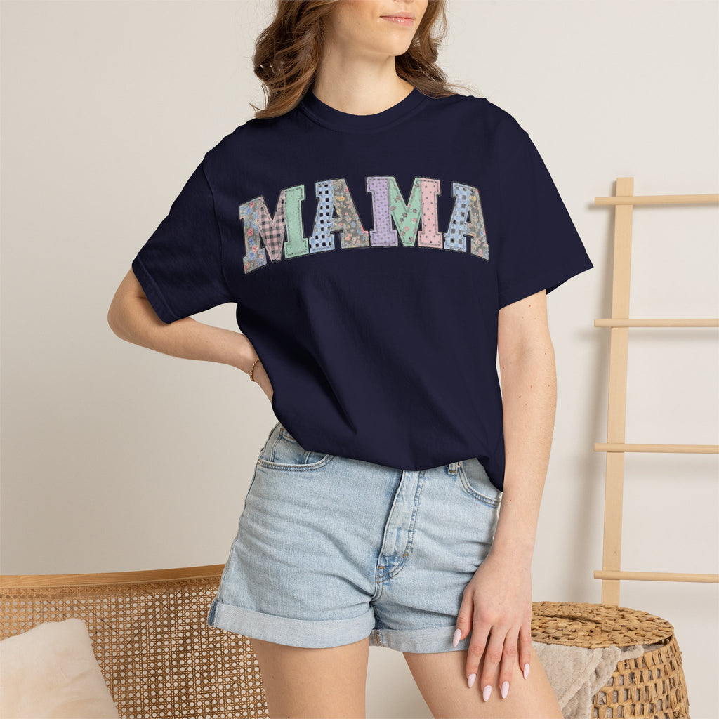 Mama Soft Patchwork Shirt, Small Pastel Applique Tee, Shabby Chic Mama Shirt, Mom Gift