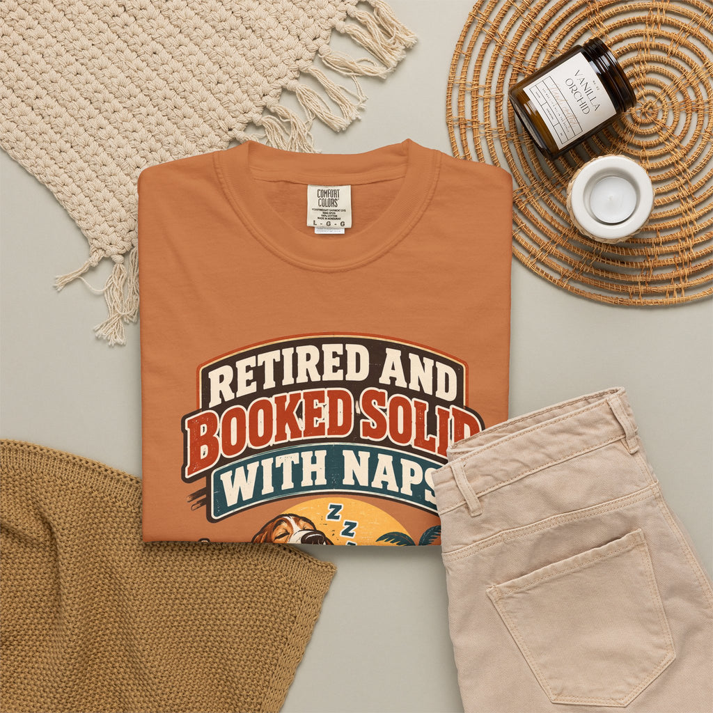 Funny Retirement Shirt Retired And Booked Solid With Naps | Vintage Badge Shirt | Retirement Gift For Him Her