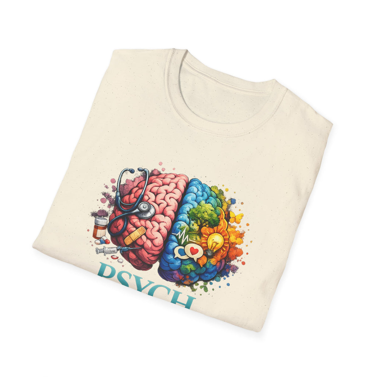 Psych Brain Split Art T-Shirt — Colorful Left & Right Brain Graphic Tee