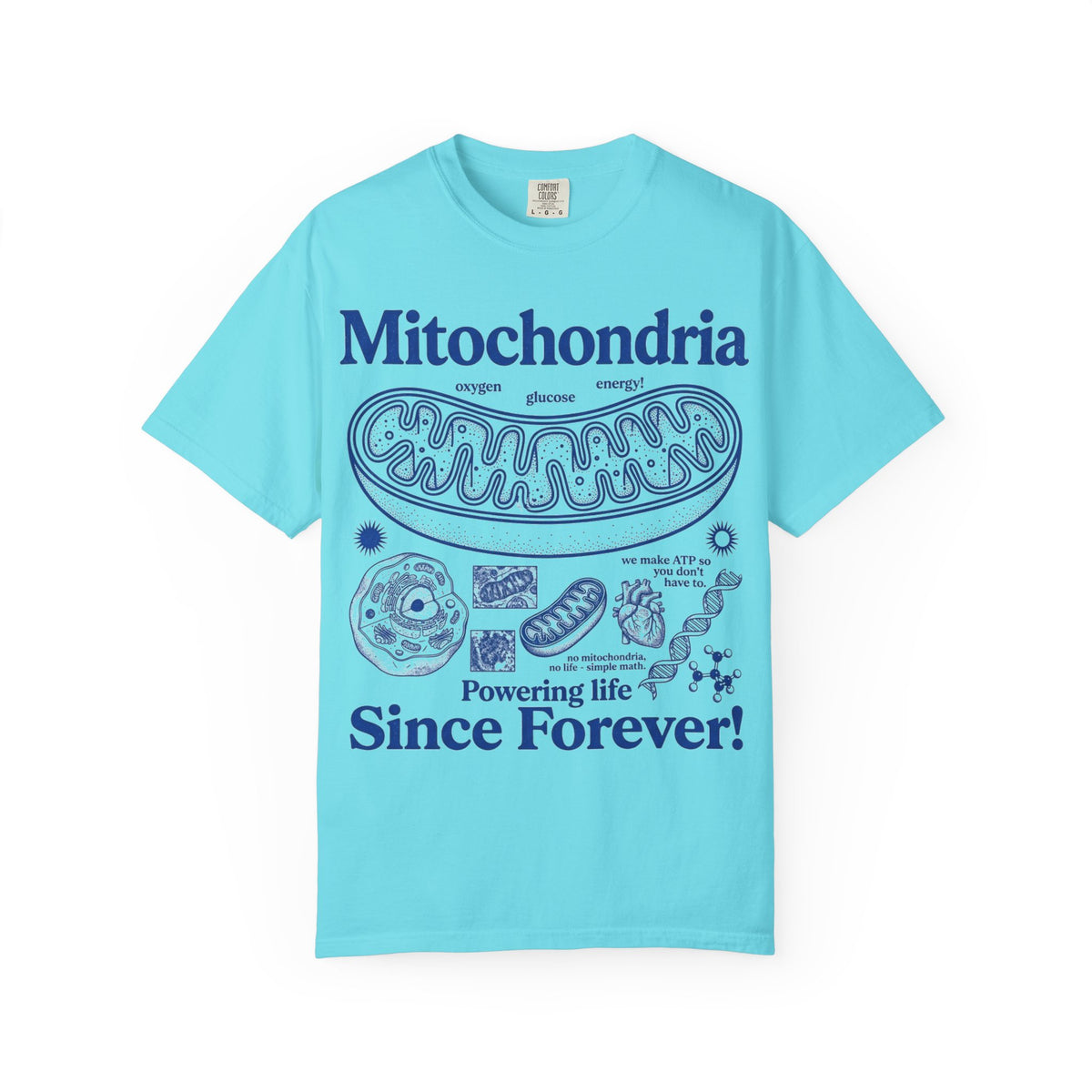 Mitochondria Powering Life Since Forever Tall Shirt, Retro Biology Poster Tee, Science Teacher Shirt, Nerd Gift