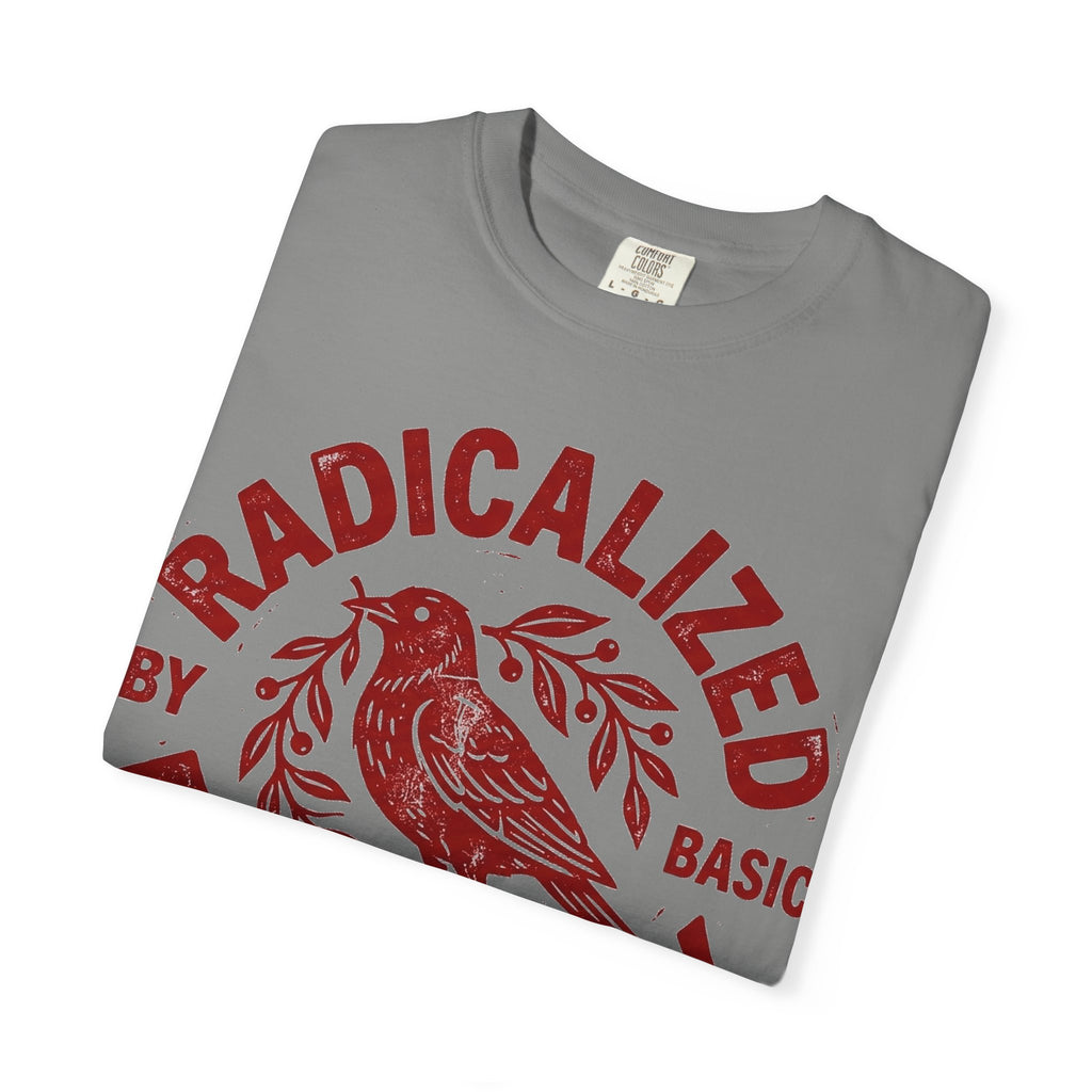 Radicalized By Basic Decency Red Bird Shirt, Folk Stamp Activist Tee, Kindness Protest Shirt, Ally Gift