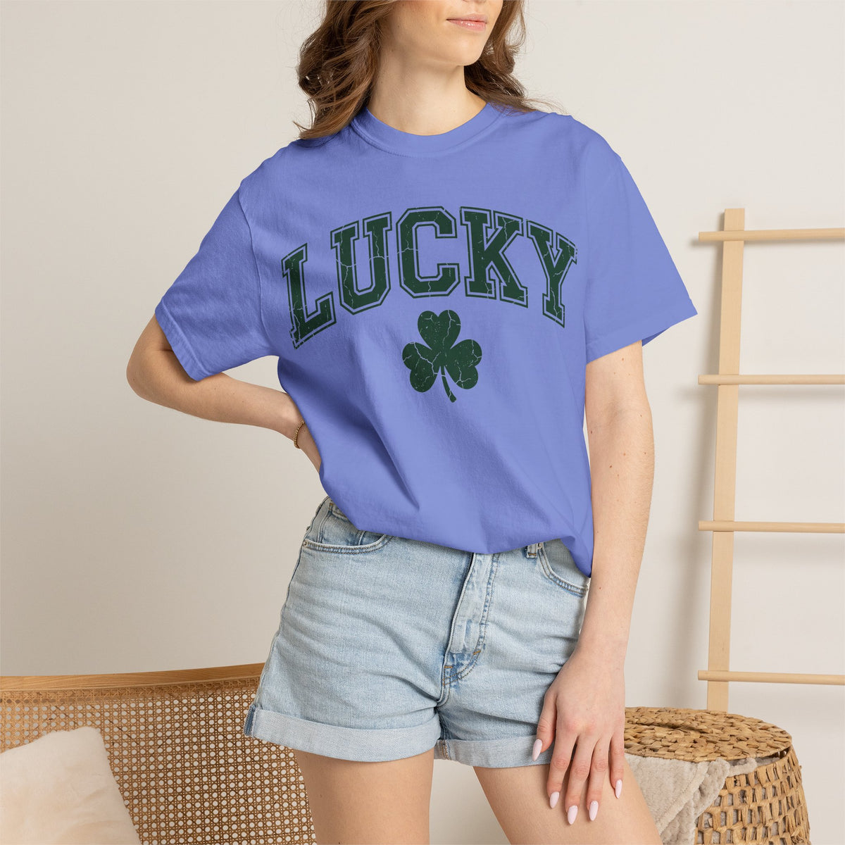 Lucky Shamrock Varsity Shirt, Distressed Green Clover Tee, St Patricks Day Collegiate Shirt, Irish Gift