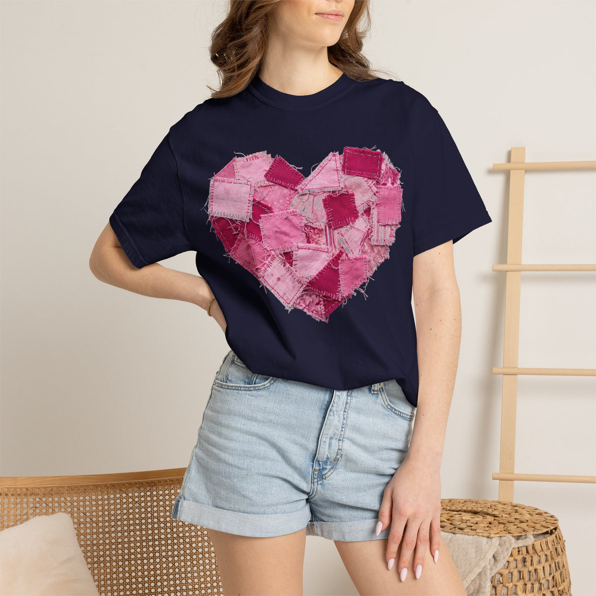 Scrappy Patchwork Heart Shirt, Frayed Quilt Valentine Tee, Cottagecore Heart Shirt, Quilter Gift