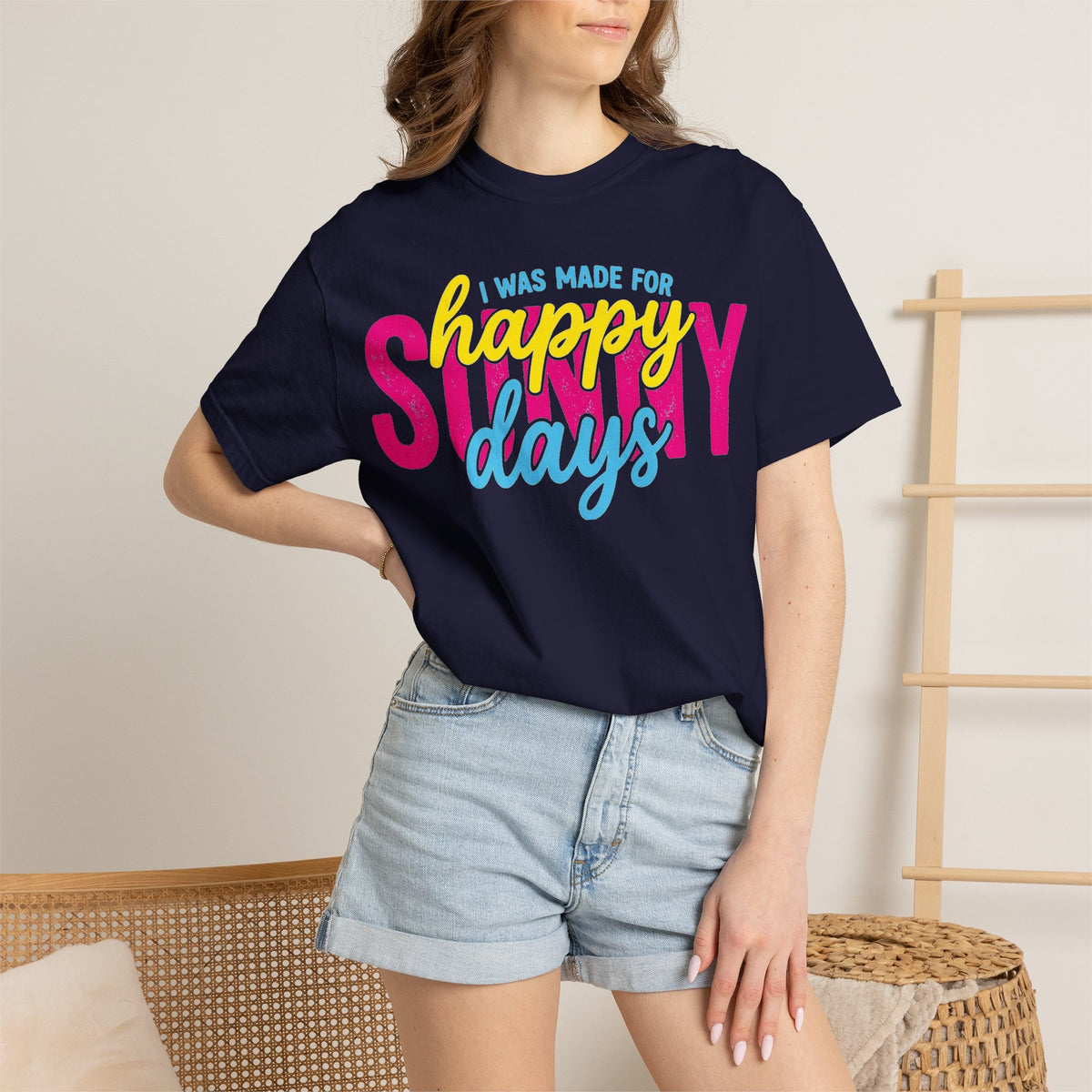 I Was Made For Happy Sunny Days Shirt, Retro Summer Typography Tee, Bright Beach Shirt, Summer Gift