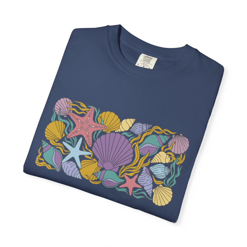 Seashell Starfish Shirt, Pastel Beach Shell Collage Tee, Coastal Summer Shirt, Beach Lover Gift