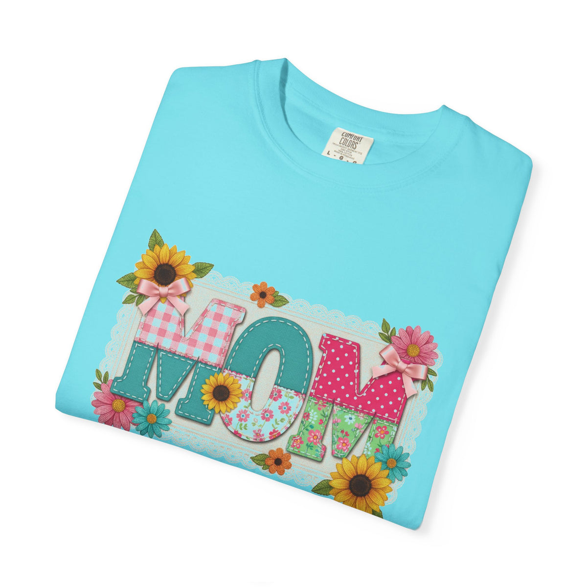 Mom Sunflower Applique Shirt, Faux Stitch Floral MOM Tee, Mothers Day Shirt, Mom Gift