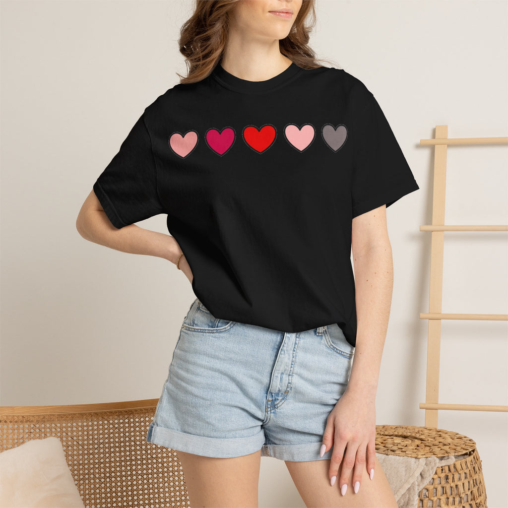 Row Of Hearts Shirt, Minimal Pink Heart Line Tee, Simple Valentine Shirt, Galentines Gift