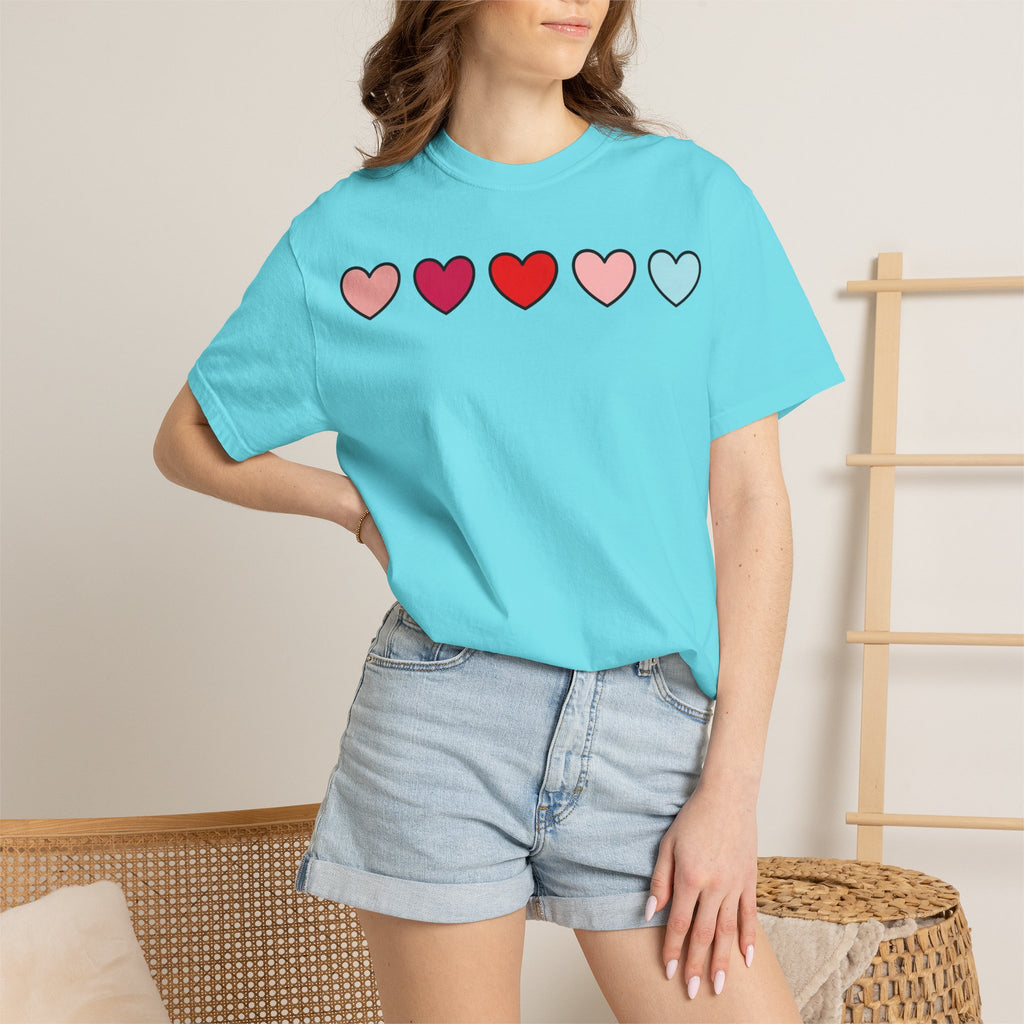 Row Of Hearts Shirt, Minimal Pink Heart Line Tee, Simple Valentine Shirt, Galentines Gift