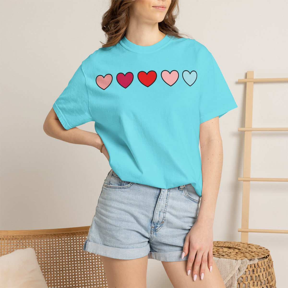 Row Of Hearts Shirt, Minimal Pink Heart Line Tee, Simple Valentine Shirt, Galentines Gift