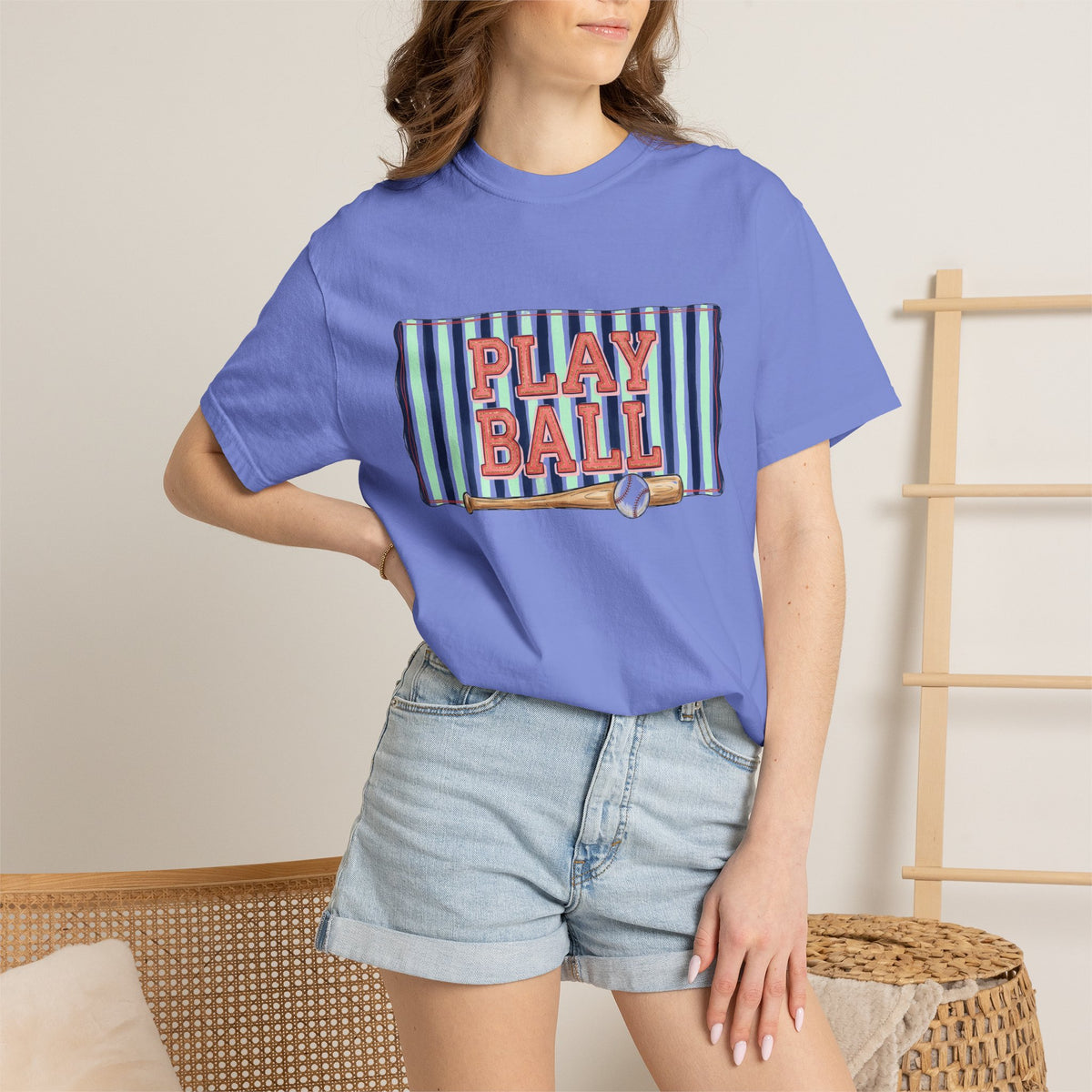 Play Ball Wide Stripe Shirt, Baseball Bat And Ball Tee, Vintage Game Day Shirt, Baseball Mom Gift