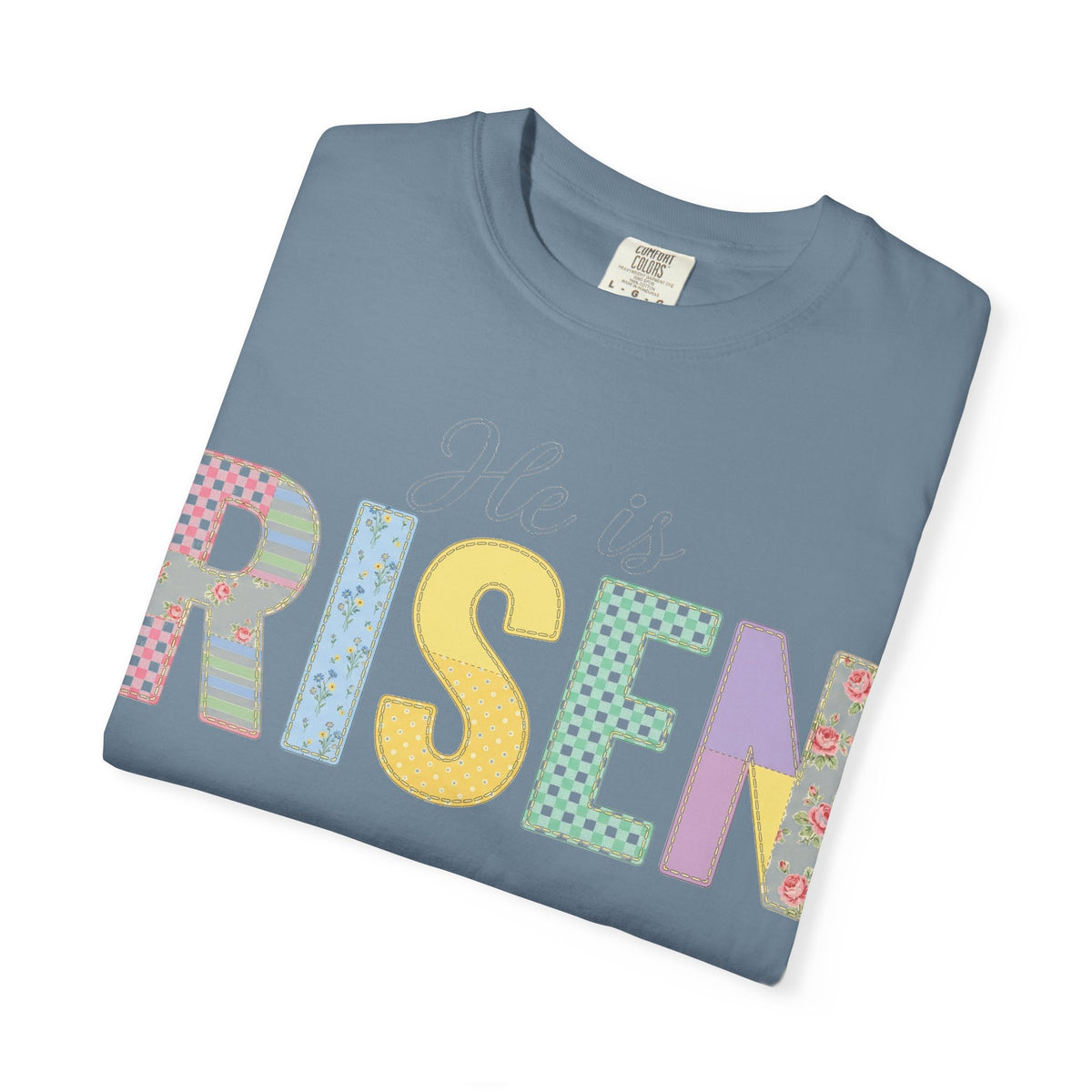 He Is Risen Patchwork Shirt, Faux Applique Easter Tee, Gingham Floral Christian Shirt, Easter Gift