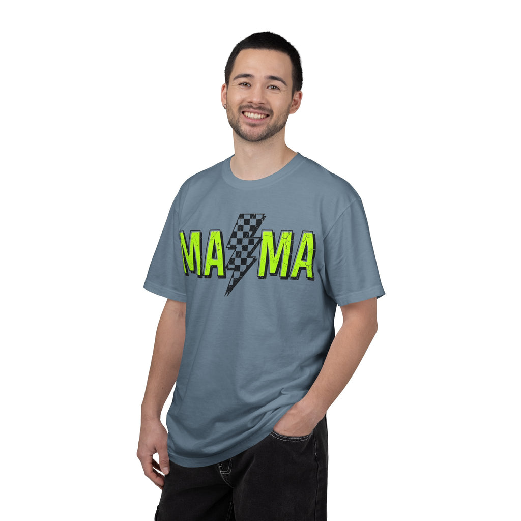 Mama Lightning Bolt Shirt, Neon Green Checkered Bolt Tee, Edgy Mom Shirt, Mama Gift