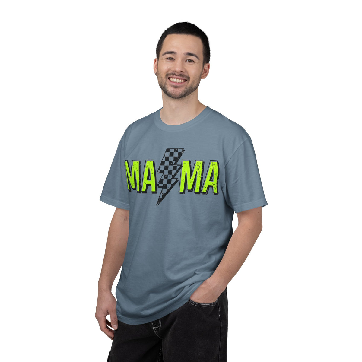 Mama Lightning Bolt Shirt, Neon Green Checkered Bolt Tee, Edgy Mom Shirt, Mama Gift