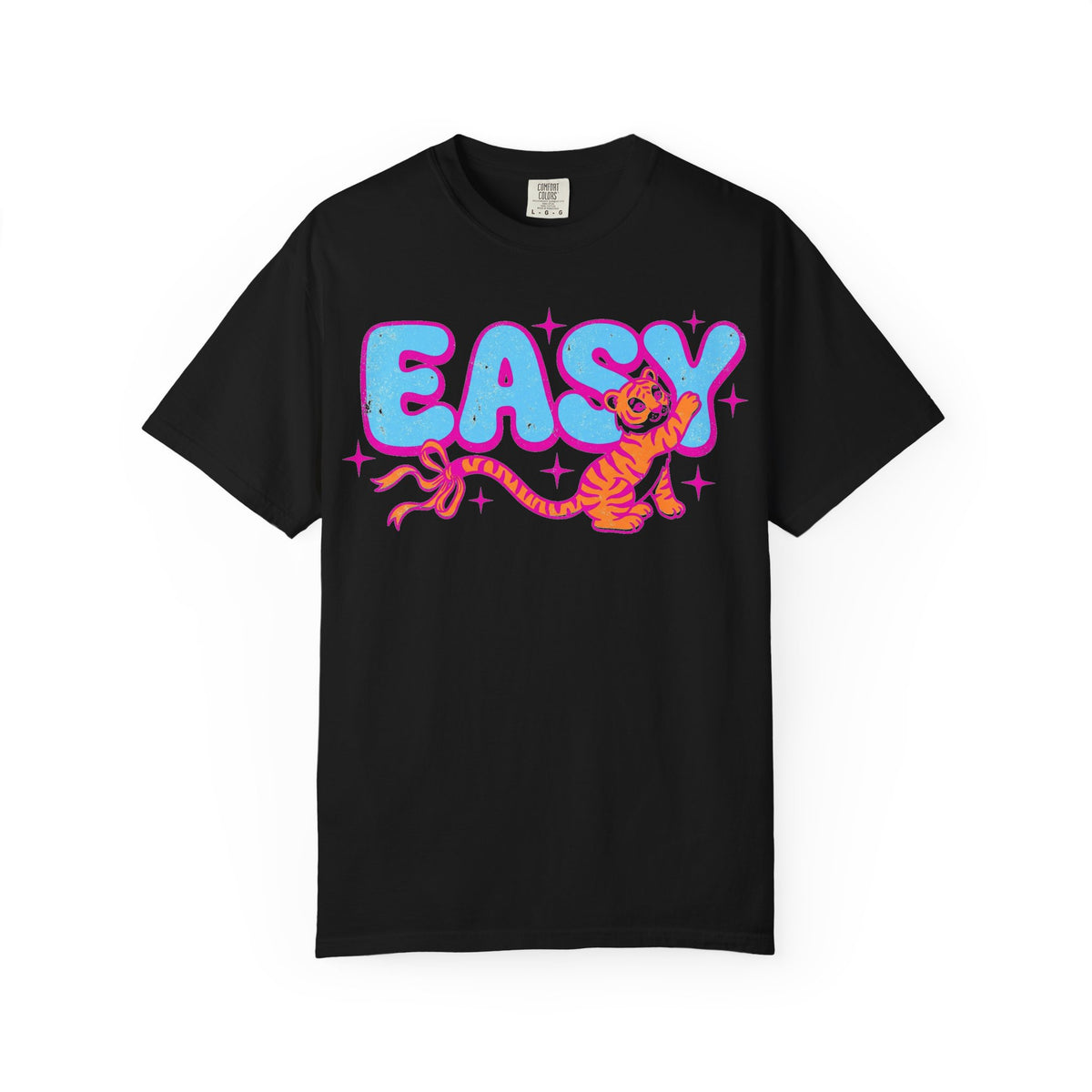 Easy Tiger Bow Shirt, Y2K Cub Bubble Type Tee, Retro Pink Blue Tiger Shirt, Trendy Gift